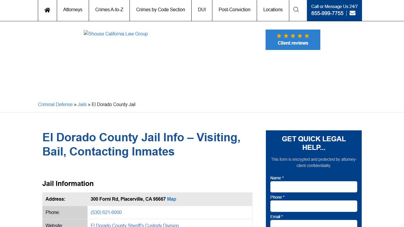 El Dorado County Jail Info – Visiting, Bail, Contacting Inmates